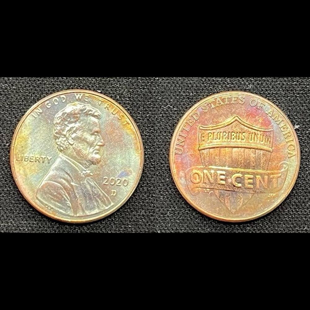 Lincoln Penny One Cent 2020-D Synthesized Soft Rainbow Toned Handmade Coin #51